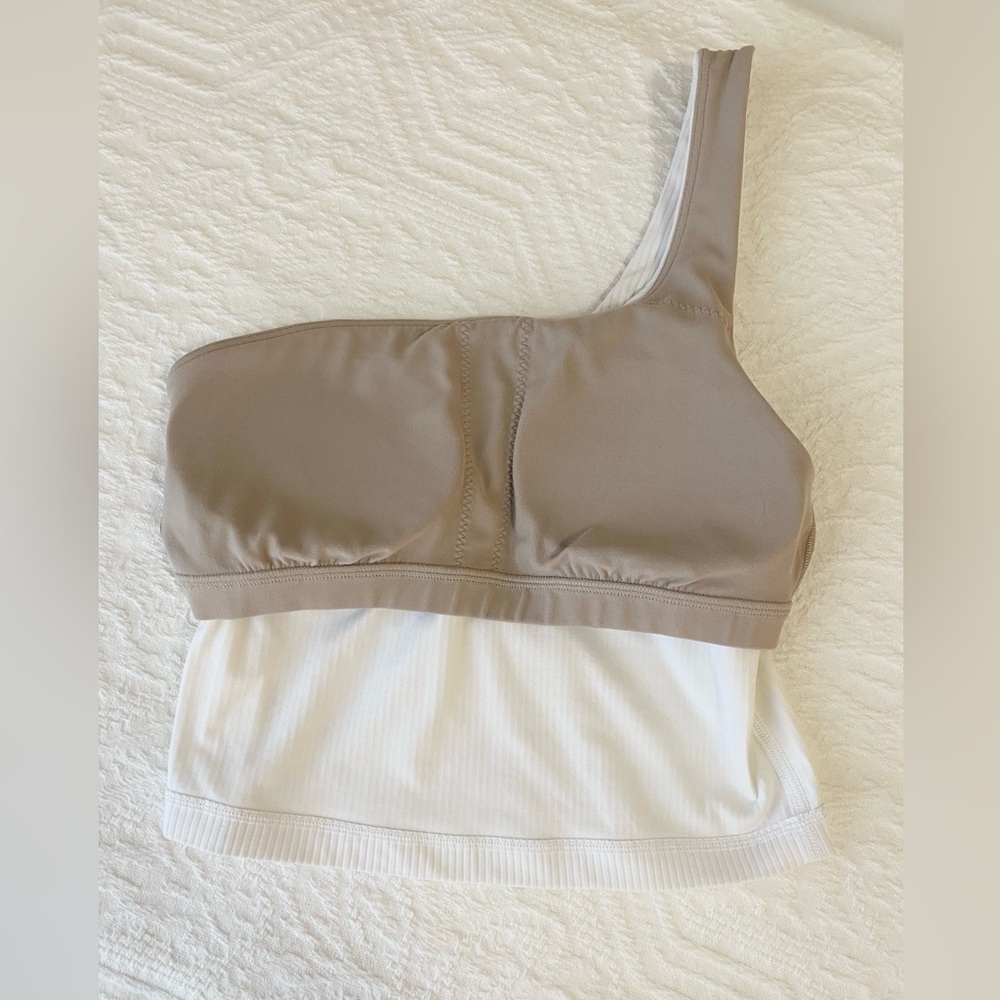Lululemon Ribbed Nulu Asymmetrical Yoga Tank Top in White Size 2 - Picture 7 of 12